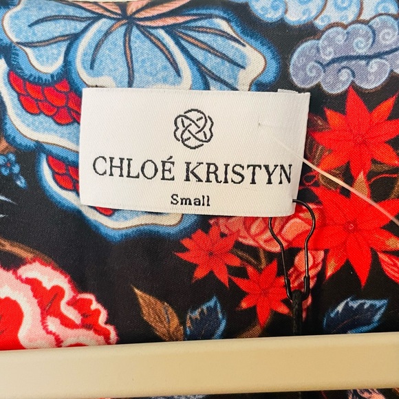 NWT Chloe Kristyn Fallon Black/Red/Blue Floral Dress Size Small - Picture 3 of 16